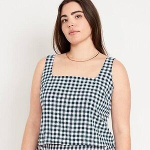 NWT Old Navy Linen Gingham Square Neck Sleeveless Top